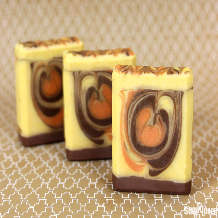 This Pumpkin Spice Swirl Soap is made with real pumpkin puree. Scented with pumpkin spice, this soap is perfect for fall!