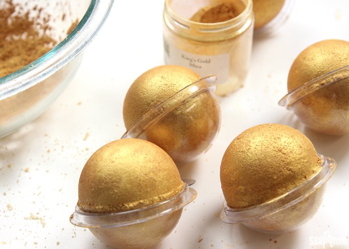 These bath bombs are covered in gold mica for a super sparkly effect!
