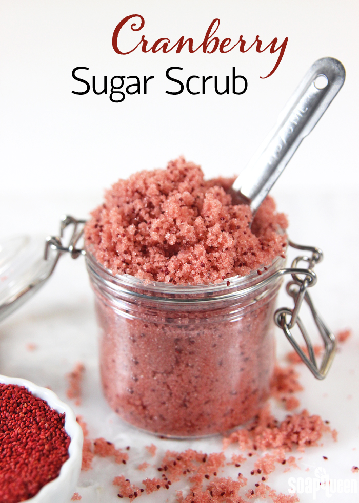 This Cranberry Sugar Scrub is made with cranberry seeds, avocado oil and sugar for a product that's perfect for the holidays and beyond. 