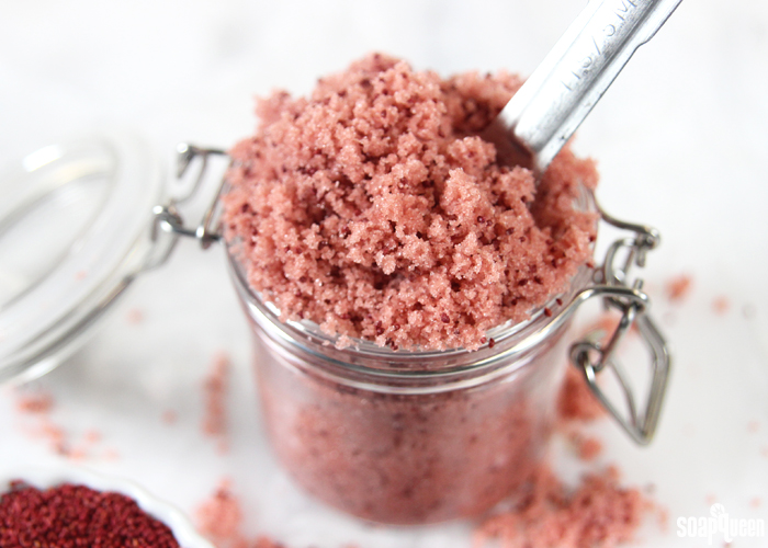 This Cranberry Sugar Scrub is made with cranberry seeds, avocado oil and sugar for a product that's perfect for the holidays and beyond. 