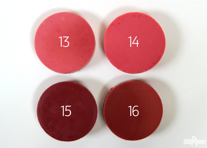 Creating the perfect red shade is difficult in cold process soap. This post includes over 15 color blends to help you find the perfect red for your project.