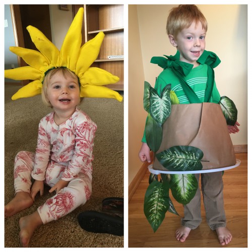 Homemade Sunflower costume ... split up between siblings