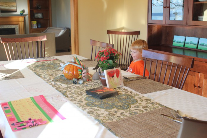 Thankfullness Tablecloth + great centerpiece by Jamisen