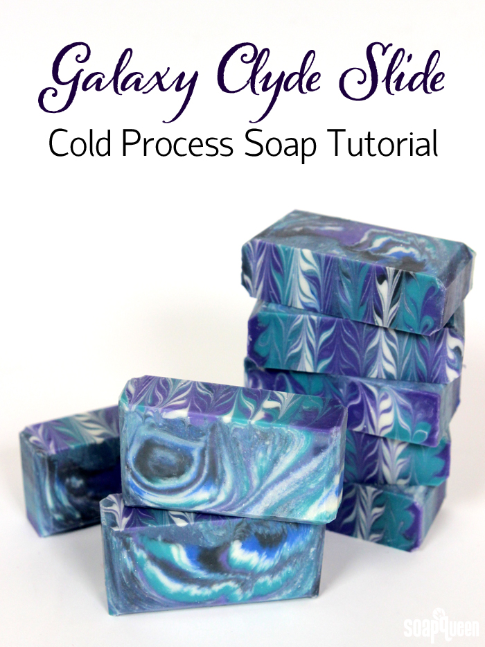This Galaxy Clyde Slide Cold Process soap creates a unique swirl pattern inspired by space. Learn how to make it here!