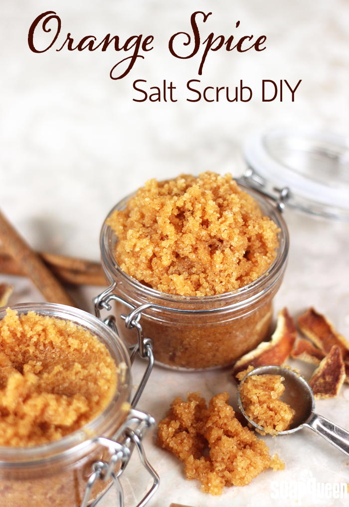 This Orange Spice Salt Scrub smells amazing and is made with olive oil and dead sea salt. 