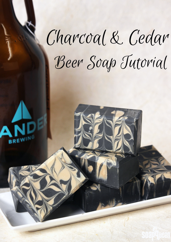 Learn how to make this Charcoal & Cedar Beer Cold Process Soap. It's scented with a natural blend of essential oils, and uses all natural colorants to create a beautiful contrasting swirl.