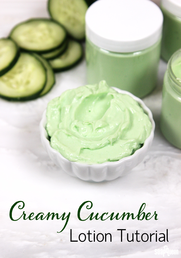 This easy to make Cucumber Lotion contains cucumber extract to soothe and hydrate the skin.