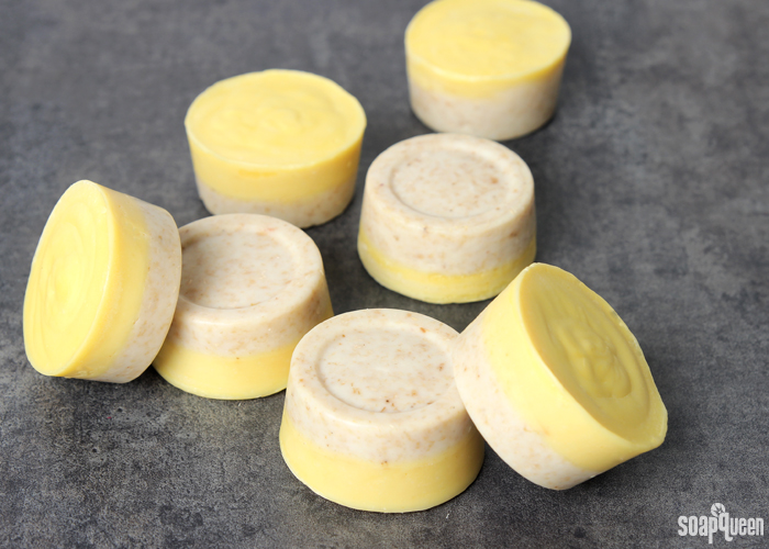 This Lard and Loofah Soap Recipe contains lard to give the soap a creamy lather. The light yellow color comes from natural carrot puree. 