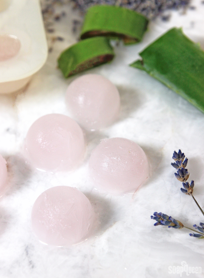 Aloe Vera + Lavender Skin Soothing Cubes. Made with aloe vera liquid and lavender essential oil, these cubes help soothe irritated or burned skin.