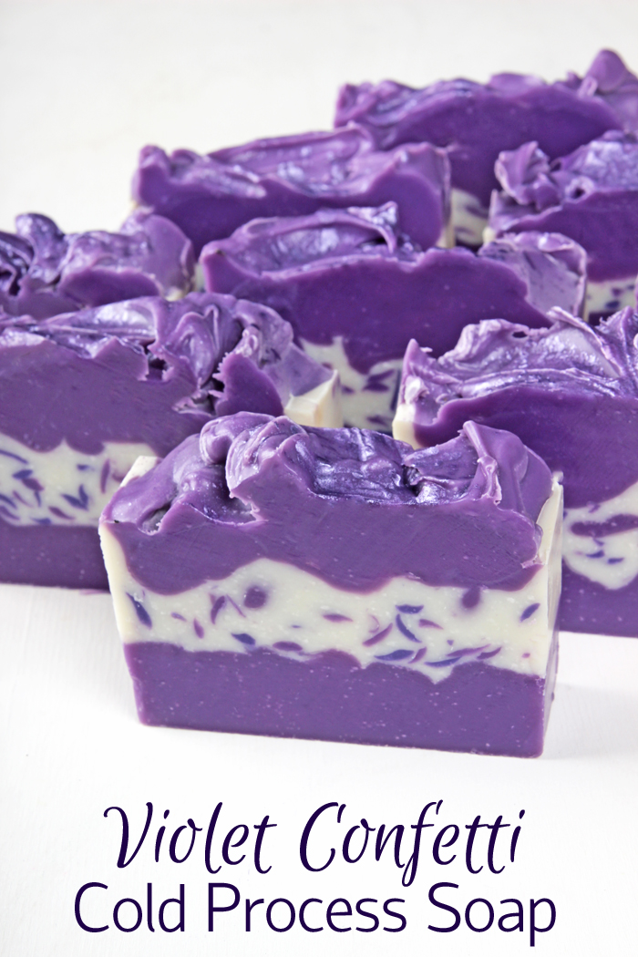 Violet Confetti Cold Process Soap DIY // Learn how to create this colorful and sparkly bar of soap!