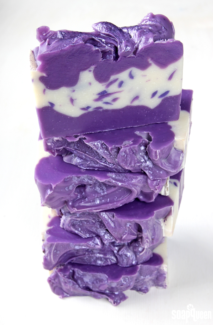 Violet Confetti Cold Process Soap DIY // Learn how to create this colorful and sparkly bar of soap!