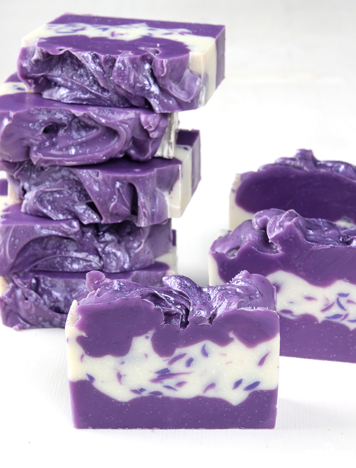 Violet Confetti Cold Process Soap DIY // Learn how to create this colorful and sparkly bar of soap!