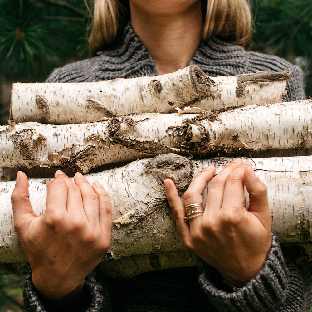 Woman In Forest Holding Firewood